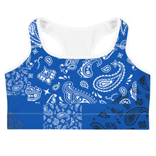 Load image into Gallery viewer, MMENT Bandana Krypto Blue Sports Bra
